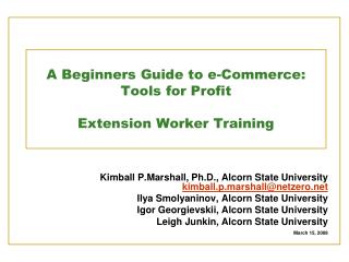 A Beginners Guide to e-Commerce: Tools for Profit Extension Worker Training