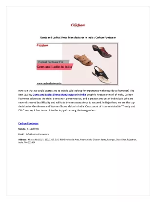 Gents and Ladies Shoes Manufacturer in India