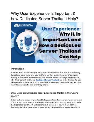 Why User Experience is Important & how Dedicated Server Thailand Help