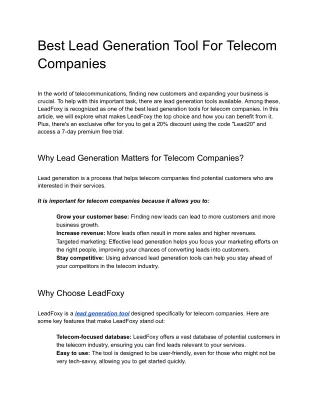 Best Lead Generation Tool For Telecom Companies