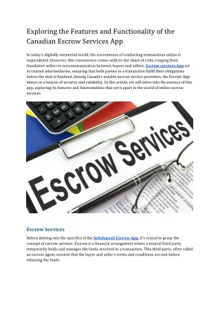 Exploring the Features and Functionality of the Canadian Escrow Services App