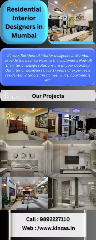 Looking For Best Residential interior designers in Mumbai Contact Kinzaa