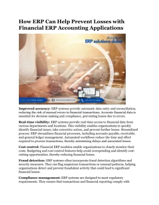 How ERP Can Help Prevent Losses with Financial ERP Accounting Applications