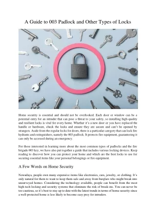 A Guide to 003 Padlock and Other Types of Locks