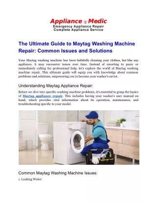 The Ultimate Guide to Maytag Washing Machine Repair: Common Issues and Solutions