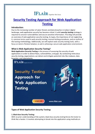 Security Testing Approach for Web Application Testing