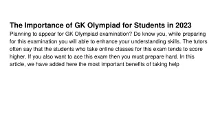 The Importance of GK Olympiad for Students in 2023