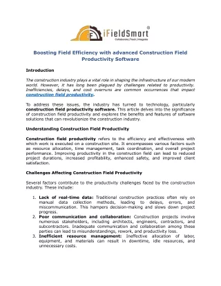 Boosting Field Efficiency with advanced Construction Field Productivity Software