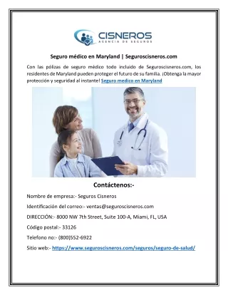 Seguro médico en Maryland | Seguroscisneros.com