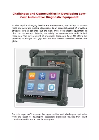 Challenges and Opportunities in Developing Low-Cost Automotive Diagnostic Equipment