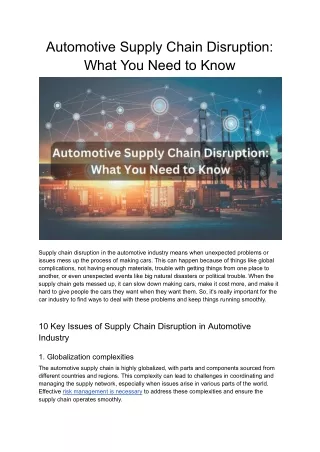 Automotive Supply Chain Disruption: What You Need to Know