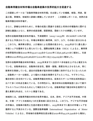 自動車用複合材料市場は自動車産業の世界的拡大を促進する