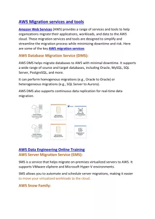 AWS Migration services and tools