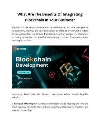 What Are The Benefits Of Integrating Blockchain In Your Business