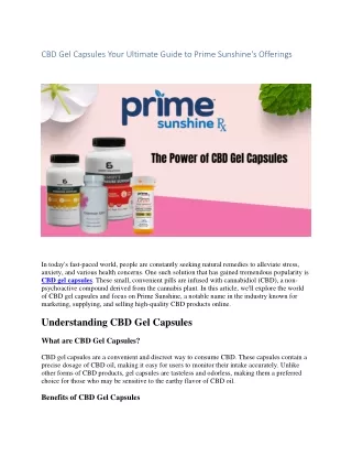 CBD Gel Capsules Your Ultimate Guide to Prime Sunshine
