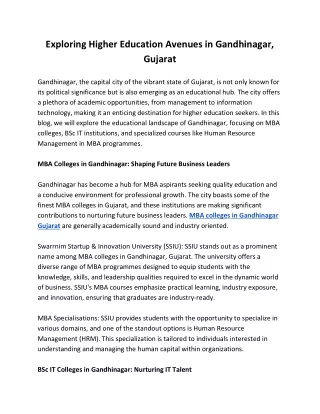 Exploring Higher Education Avenues in Gandhinagar Gujarat