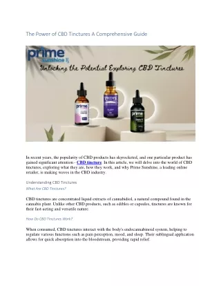 The Power of CBD Tinctures A Comprehensive Guide