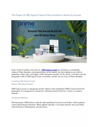 The Power of CBD Topical Cream Prime Sunshine