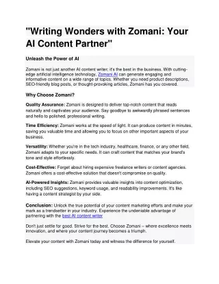 Writing Wonders with Zomani Your AI Content Partner