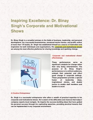 Inspiring Excellence Dr. Binay Singh’s Corporate and Motivational Shows