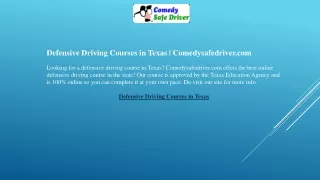 Defensive Driving Courses in Texas  Comedysafedriver.com