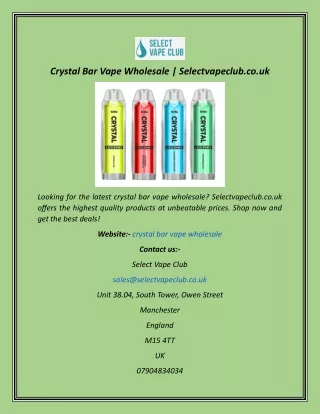 Crystal Bar Vape Wholesale  Selectvapeclub.co.uk