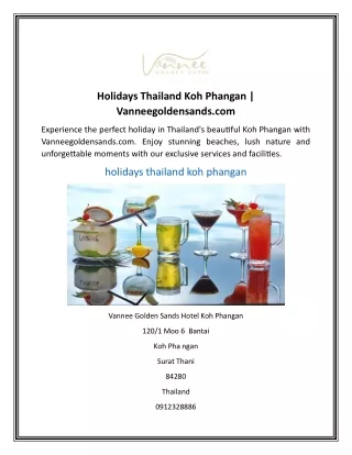 Holidays Thailand Koh Phangan Vanneegoldensands.com