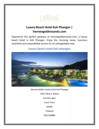 Luxury Beach Hotel Koh Phangan  Vanneegoldensands.com