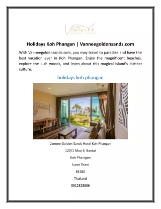 Holidays Koh Phangan  Vanneegoldensands