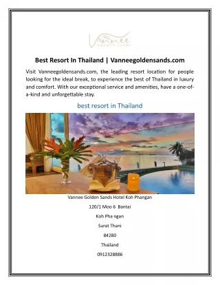 Best Resort In Thailand  Vanneegoldensands