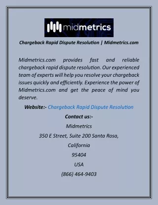 Chargeback Rapid Dispute Resolution  Midmetrics