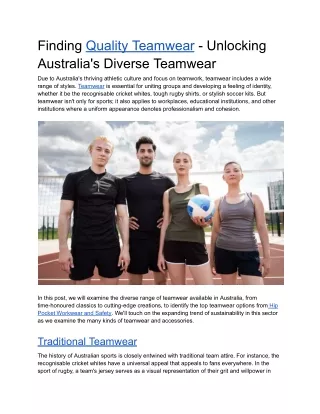 Finding Quality Teamwear - Unlocking Australia's Diverse Teamwear