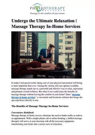 Undergo the Ultimate Relaxation | Massage Therapy In-Home Services