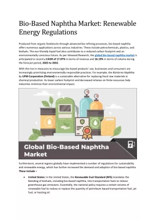 Bio-Based Naphtha Market: Renewable Energy Regulations
