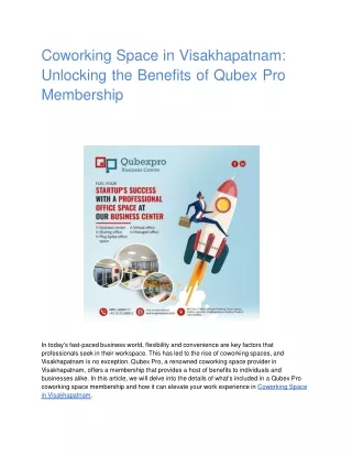 Coworking Space in Visakhapatnam_ Unlocking the Benefits of Qubex Pro Membership