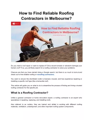 How to Find Reliable Roofing  Contractors in Melbourne?