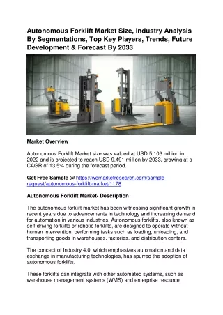 Autonomous Forklift Market Size, Industry Analysis By Segmentations