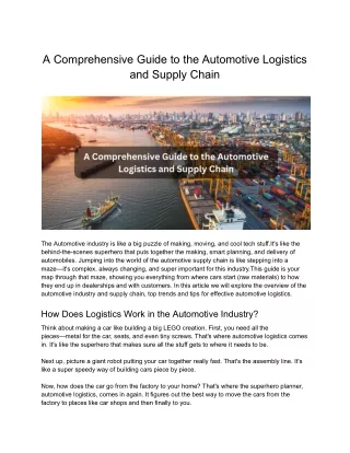 A Comprehensive Guide to the Automotive Industry and Supply Chain