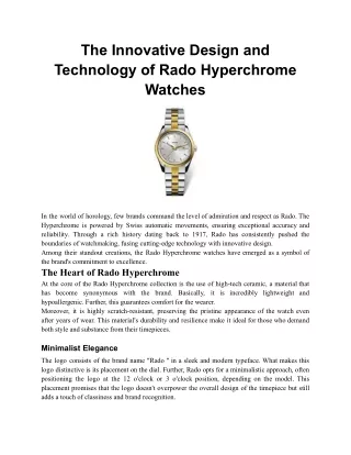 The Innovative Design and Technology of Rado Hyperchrome Watches