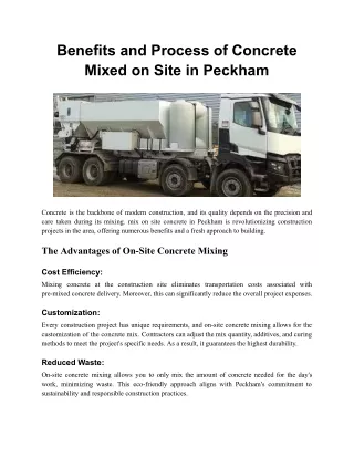 Benefits and Process of Concrete Mixed on Site in Peckham