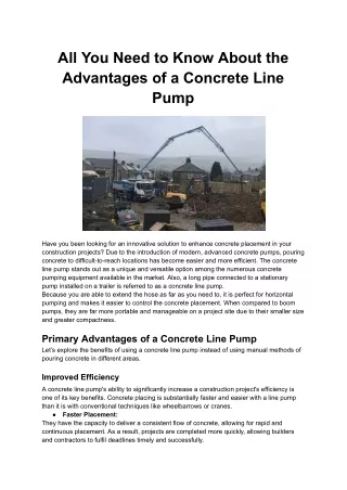 All You Need to Know About the Advantages of a Concrete Line Pump