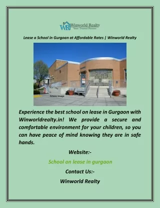 Lease a School in Gurgoan at Affordable Rates  Winworld Realty