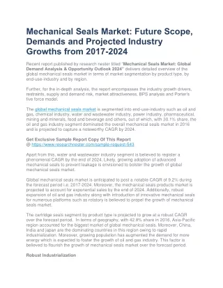Mechanical Seals Market Global Trends, Opportunity And Forecast-2024