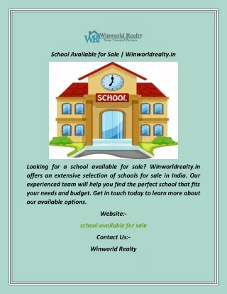 School Available for Sale  Winworldrealty.in