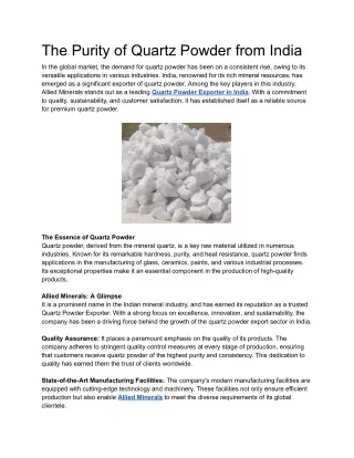 The Purity of Quartz Powder from India