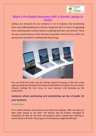 Make a Profitable Business with a Rental Laptop in Dubai