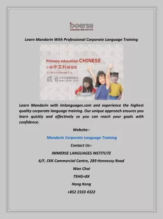 Learn Mandarin With Professional Corporate Language Training