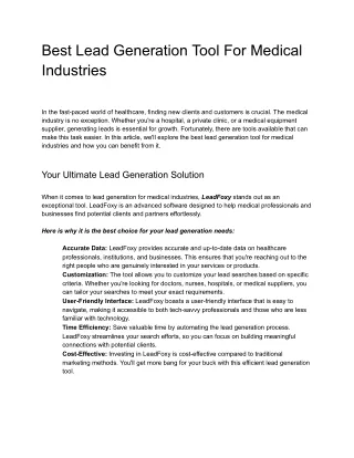 Best Lead Generation Tool For Medical Industries