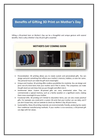Benefits of Gifting 3D Print on Mother's Day