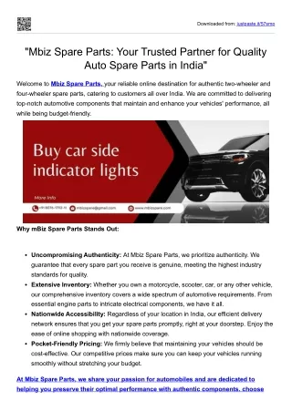 "Mbiz Spare Parts: Your Trusted Partner for Quality Auto Spare Parts in India"